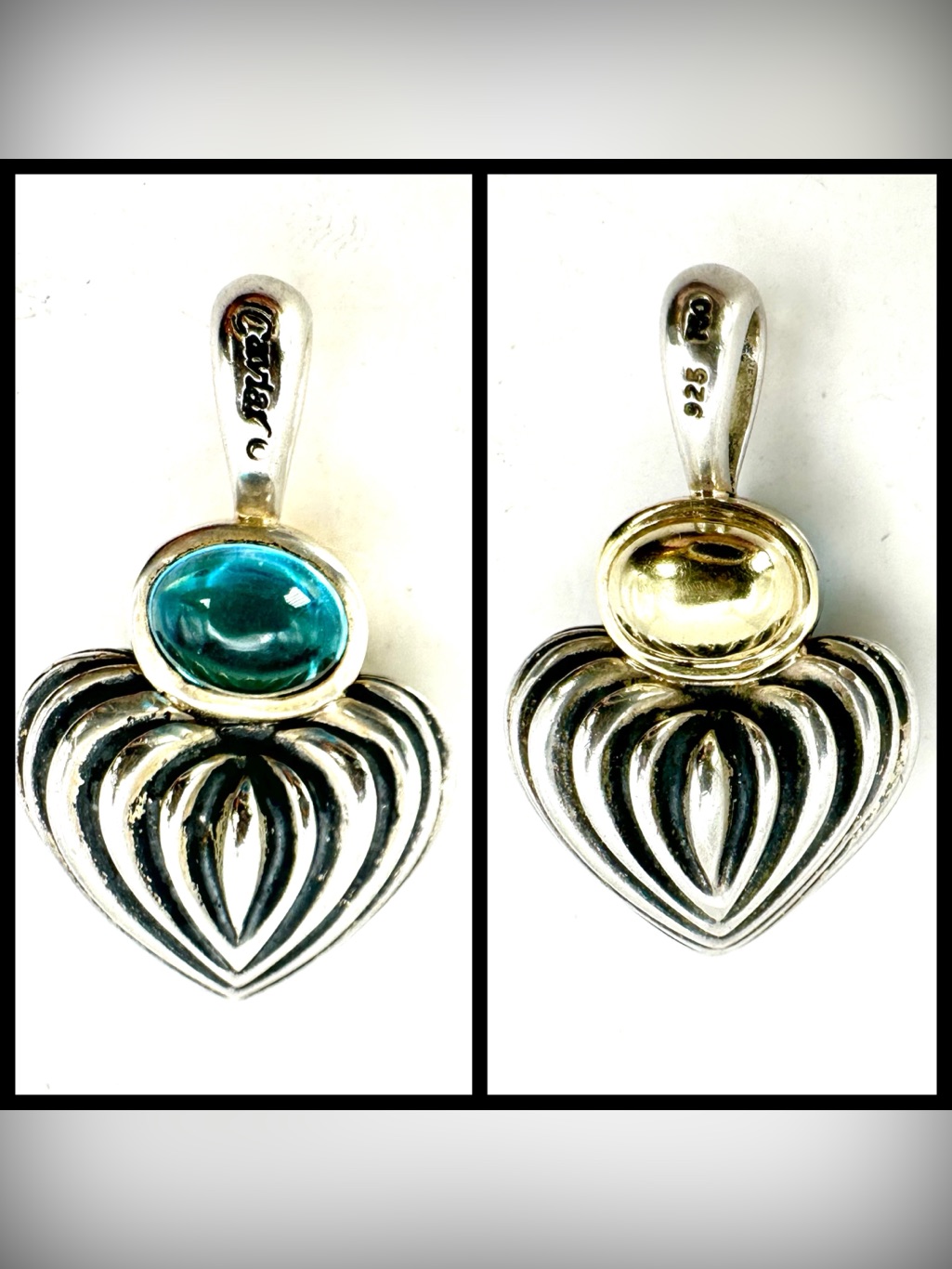 Lagos Caviar Sterling Silver  18 Kt Gold Doubled Sided Fluted Heart Pendant